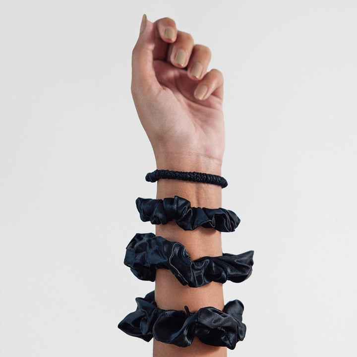 Midnight Black Silk Scrunchies - SleepLove