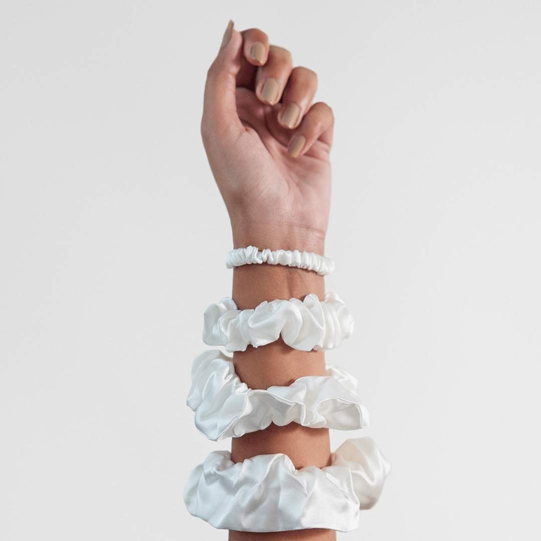 Moon White Silk Scrunchies - SleepLove